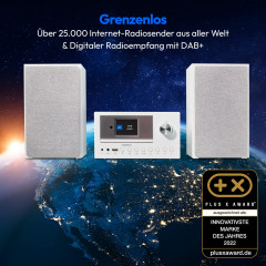 MEDION® LIFE P85003 Micro-Audio-System weiß, Internet/DAB+/PLL-UKW Stereo-Radio mit je 40 Senderspeichern, 2,8'' TFT-Farbdisplay, Bluetooth® 5.0, CD-Player, WLAN, USB, 2 x 15 RMS