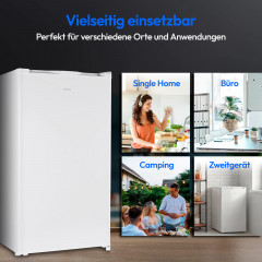 MEDION® LIFE Kühlschrank mit Eiswürfelfach MD 37690 Weiss, 90 L Gesamt-Nutzinhalt (Kühlteil 80 L & Eiswürfelfach 10 L), wechselbarer Türanschlag, geringer Geräuschpegel