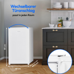 MEDION® LIFE Kühlschrank mit Eiswürfelfach MD 37690 Weiss, 90 L Gesamt-Nutzinhalt (Kühlteil 80 L & Eiswürfelfach 10 L), wechselbarer Türanschlag, geringer Geräuschpegel