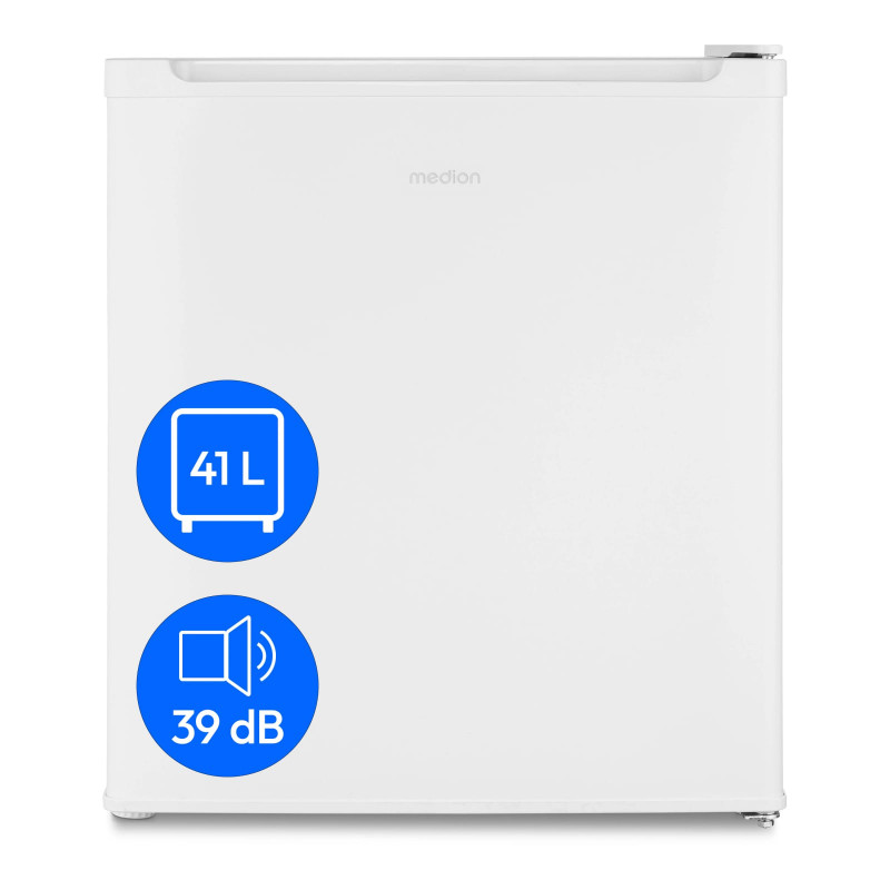 MEDION® LIFE Mini-Kühlschrank MD 37724 Weiss, 41 L Nutzinhalt, manuelle Temperatureinstellung, Geräuschpegel ca. 39 dB, eingelassener Türgriff