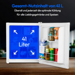 MEDION® LIFE Mini-Kühlschrank MD 37724 Weiss, 41 L Nutzinhalt, manuelle Temperatureinstellung, Geräuschpegel ca. 39 dB, eingelassener Türgriff