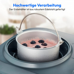 MEDION® LIFE Eismaschine MD 10169, Kapazität für 1 L Eis, kein Vorkühlen notwendig, entnehmbarer Aluminium-Eisbehälter, geeignet für die Zubereitung von Eiscreme, Frozen Yoghurt & Sorbet