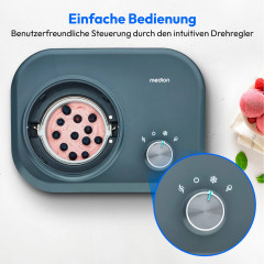 MEDION® LIFE Eismaschine MD 10169, Kapazität für 1 L Eis, kein Vorkühlen notwendig, entnehmbarer Aluminium-Eisbehälter, geeignet für die Zubereitung von Eiscreme, Frozen Yoghurt & Sorbet