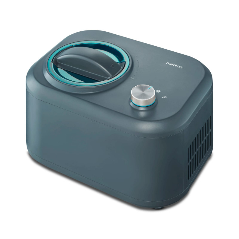MEDION® LIFE Eismaschine MD 10169, Kapazität für 1 L Eis, kein Vorkühlen notwendig, entnehmbarer Aluminium-Eisbehälter, geeignet für die Zubereitung von Eiscreme, Frozen Yoghurt & Sorbet