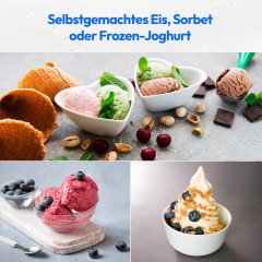 MEDION® LIFE Eismaschine MD 10169, Kapazität für 1 L Eis, kein Vorkühlen notwendig, entnehmbarer Aluminium-Eisbehälter, geeignet für die Zubereitung von Eiscreme, Frozen Yoghurt & Sorbet