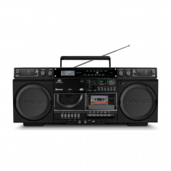 MEDION® LIFE P66538 Retro-Boombox schwarz, DAB+/PLL-UKW Radio, Bluetooth® 5.3 für das Abspielen von Smartphone & Co, CD-Player, Kassettendeck, X-Bass Funktion, 2 x 10 W RMS
