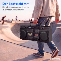 MEDION® LIFE P66538 Retro-Boombox schwarz, DAB+/PLL-UKW Radio, Bluetooth® 5.3 für das Abspielen von Smartphone & Co, CD-Player, Kassettendeck, X-Bass Funktion, 2 x 10 W RMS