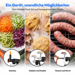 MEDION® LIFE Digitale Küchenmaschine MD12600 schwarz, 800 W Gleichstrommotor, Optimierte Leistungssteuerung, Ultraleise, Digitales Sensor-Touch-Display, 4,6 L Edelstahlschüssel, Inkl. Fleischwolf