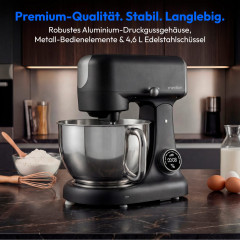 MEDION® LIFE Digitale Küchenmaschine MD12600 schwarz, 800 W Gleichstrommotor, Optimierte Leistungssteuerung, Ultraleise, Digitales Sensor-Touch-Display, 4,6 L Edelstahlschüssel, Inkl. Fleischwolf