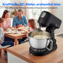 MEDION® LIFE Digitale Küchenmaschine MD12600 schwarz, 800 W Gleichstrommotor, Optimierte Leistungssteuerung, Ultraleise, Digitales Sensor-Touch-Display, 4,6 L Edelstahlschüssel, Inkl. Fleischwolf