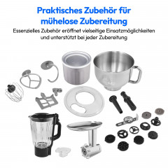 MEDION® LIFE® 4-in-1 Digitale Küchenmaschine MD18440, 1.200 W, 8 Geschwindigkeitsstufen, Digitales Sensor-Touch-Display, umfangreiches Zubehör