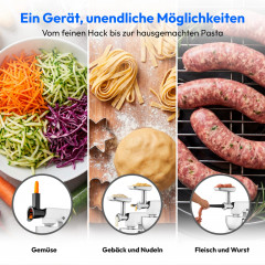 MEDION® LIFE Digitale Küchenmaschine MD12600 weiß, 800 W Gleichstrommotor, Optimierte Leistungssteuerung, Ultraleise, Digitales Sensor-Touch-Display, 4,6 L Edelstahlschüssel, Inkl. Fleischwolf