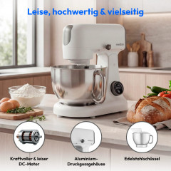 MEDION® LIFE Digitale Küchenmaschine MD12600 weiß, 800 W Gleichstrommotor, Optimierte Leistungssteuerung, Ultraleise, Digitales Sensor-Touch-Display, 4,6 L Edelstahlschüssel, Inkl. Fleischwolf