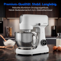 MEDION® LIFE Digitale Küchenmaschine MD12600 weiß, 800 W Gleichstrommotor, Optimierte Leistungssteuerung, Ultraleise, Digitales Sensor-Touch-Display, 4,6 L Edelstahlschüssel, Inkl. Fleischwolf
