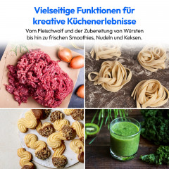 MEDION® LIFE 3-in-1 Digitale Küchenmaschine MD18430, 1.200 W, 8 Geschwindigkeitsstufen, Digitales Sensor-Touch-Display, umfangreiches Zubehör