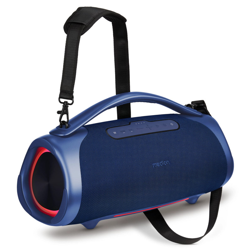 MEDION® LIFE P61768 Tragbarer Bluetooth® Lautsprecher XL blau, Dual Illuminated & Lightstrip (RGB-Lichteffekte), Bluetooth® 5.3, integrierter Akku mit bis zu 30 Stunden Laufzeit, robustes & mobiles Design, 2 x 25 W + 50 W RMS