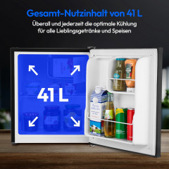 MEDION® LIFE Mini-Kühlschrank MD 37724 Anthrazit, 41 L Nutzinhalt, manuelle Temperatureinstellung, Geräuschpegel ca. 39 dB, eingelassener Türgriff