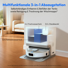 MEDION® Saugroboter mit 3-in-1 Absaugstation X55 SW+, Wischfunktion, rotierende und bewegliche Wischmopps, Lasernavigation, Hinderniserkennung durch Kreuzlinienlaser, starke 10.000 Pa Saugkraft, präzise Kartenerstellung