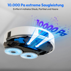MEDION® Saugroboter mit 3-in-1 Absaugstation X55 SW+, Wischfunktion, rotierende und bewegliche Wischmopps, Lasernavigation, Hinderniserkennung durch Kreuzlinienlaser, starke 10.000 Pa Saugkraft, präzise Kartenerstellung
