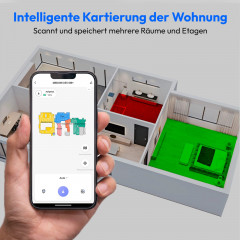 MEDION® Saugroboter mit 3-in-1 Absaugstation X55 SW+, Wischfunktion, rotierende und bewegliche Wischmopps, Lasernavigation, Hinderniserkennung durch Kreuzlinienlaser, starke 10.000 Pa Saugkraft, präzise Kartenerstellung