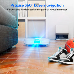MEDION® Saugroboter mit 3-in-1 Absaugstation X55 SW+, Wischfunktion, rotierende und bewegliche Wischmopps, Lasernavigation, Hinderniserkennung durch Kreuzlinienlaser, starke 10.000 Pa Saugkraft, präzise Kartenerstellung