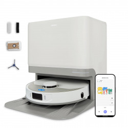 MEDION® Saugroboter mit 3-in-1 Absaugstation X55 SW+, Wischfunktion, rotierende und bewegliche Wischmopps, Lasernavigation, Hinderniserkennung durch Kreuzlinienlaser, starke 10.000 Pa Saugkraft, präzise Kartenerstellung