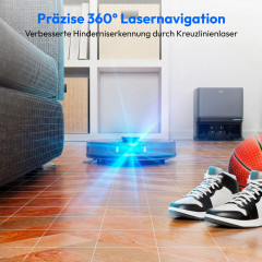 MEDION® Saugroboter mit 3-in-1 Absaugstation X55 SW+ Pro, Wischfunktion, rotierende und bewegliche Wischmopps, Lasernavigation, Hinderniserkennung durch Kreuzlinienlaser, starke 10.000 Pa Saugkraft, präzise Kartenerstellung