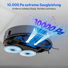 MEDION® Saugroboter mit 3-in-1 Absaugstation X55 SW+ Pro, Wischfunktion, rotierende und bewegliche Wischmopps, Lasernavigation, Hinderniserkennung durch Kreuzlinienlaser, starke 10.000 Pa Saugkraft, präzise Kartenerstellung