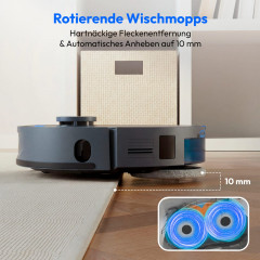 MEDION® Saugroboter mit 3-in-1 Absaugstation X55 SW+ Pro, Wischfunktion, rotierende und bewegliche Wischmopps, Lasernavigation, Hinderniserkennung durch Kreuzlinienlaser, starke 10.000 Pa Saugkraft, präzise Kartenerstellung