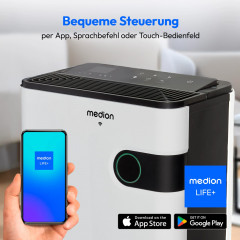 MEDION® Smarter Luftentfeuchter DH30S (MD12044), Steuerung per App, Leistung max. 280W, Volumen Wassertank ca. 5L, 2 Geschwindigkeitsstufen, Touch-Bedienung