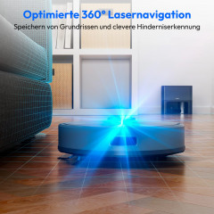 MEDION® Saugroboter mit Absaugstation X22 SW+ blau, Wischfunktion, Lasernavigation, 5.000 Pa Saugkraft, No Go & Go Bereiche, präzise Kartenerstellung, mehrere Etagen, App-Steuerung