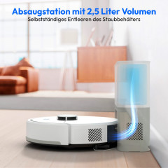 MEDION® Saugroboter mit Absaugstation X22 SW+ grau, Wischfunktion, Lasernavigation, 5.000 Pa Saugkraft, No Go & Go Bereiche, präzise Kartenerstellung, mehrere Etagen, App-Steuerung