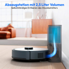 MEDION® Saugroboter mit Absaugstation X23 SW+, Wischfunktion, Lasernavigation, 5.000 Pa Saugkraft, No Go & Go Bereiche, präzise Kartenerstellung, mehrere Etagen, App-Steuerung