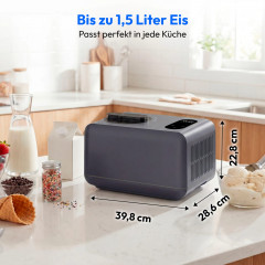 MEDION® LIFE Eismaschine MD 100087, Kapazität für 1,5 L Eis, kein Vorkühlen notwendig, LED-Display mit Sensor-Touch, mit Programmen für Eiscreme, Slush und Joghurt