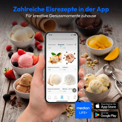 MEDION® LIFE Eismaschine MD 100087, Kapazität für 1,5 L Eis, kein Vorkühlen notwendig, LED-Display mit Sensor-Touch, mit Programmen für Eiscreme, Slush und Joghurt