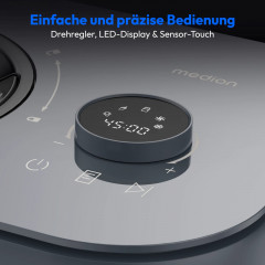 MEDION® LIFE Eismaschine MD 100116, Kapazität für 1 L Eis, kein Vorkühlen notwendig, LED-Display mit Sensor-Touch, entnehmbarer Aluminium-Eisbehälter, geeignet für die Zubereitung von Eiscreme, Joghurt & Sorbet