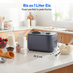 MEDION® LIFE Eismaschine MD 100116, Kapazität für 1 L Eis, kein Vorkühlen notwendig, LED-Display mit Sensor-Touch, entnehmbarer Aluminium-Eisbehälter, geeignet für die Zubereitung von Eiscreme, Joghurt & Sorbet