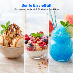 MEDION® LIFE Eismaschine MD 100116, Kapazität für 1 L Eis, kein Vorkühlen notwendig, LED-Display mit Sensor-Touch, entnehmbarer Aluminium-Eisbehälter, geeignet für die Zubereitung von Eiscreme, Joghurt & Sorbet