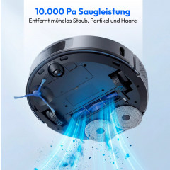 MEDION® Saugroboter mit 2-in-1 Absaugstation X51 SW+, Wischfunktion, rotierende Wischmopps, Lasernavigation, Hinderniserkennung durch Kreuzlinienlaser, starke 10.000 Pa Saugkraft, präzise Kartenerstellung