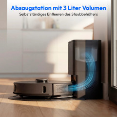 MEDION® Saugroboter mit 2-in-1 Absaugstation X51 SW+, Wischfunktion, rotierende Wischmopps, Lasernavigation, Hinderniserkennung durch Kreuzlinienlaser, starke 10.000 Pa Saugkraft, präzise Kartenerstellung