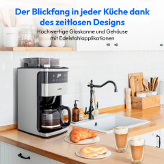 MEDION® Kaffeemaschine mit Mahlwerk MD 19899, 8 Mahlstufen, 1,5 Liter Wassertank, Glaskanne, Warmhaltefunktion, 1.050 Watt