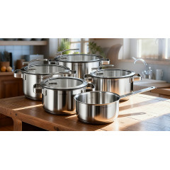 Hanseatic Topf-Set »STYLE« Set, Fleischtopf 1x 16 cm / 2x 20 cm / 1x 24 cm, Stielkasserolle 16 cm, 9 Stk. tlg. Edelstahl 18/10