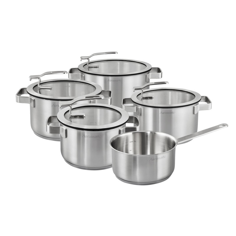 Hanseatic Topf-Set »STYLE« Set, Fleischtopf 1x 16 cm / 2x 20 cm / 1x 24 cm, Stielkasserolle 16 cm, 9 Stk. tlg. Edelstahl 18/10