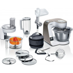 BOSCH Küchenmaschine »Serie 4 MUM5XW40, integr. Waage, Durchlaufschnitzler, weiß/champagner« 4 Scheiben, Mixer, Fleischwolf, Zitruspresse, Profi Patisserie-Set