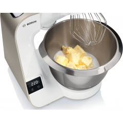 BOSCH Küchenmaschine »Serie 4 MUM5XW40, integr. Waage, Durchlaufschnitzler, weiß/champagner« 4 Scheiben, Mixer, Fleischwolf, Zitruspresse, Profi Patisserie-Set