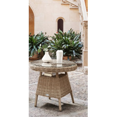 Destiny Balkonset »MALAGA 2 Se + Kaffeetisch Ø 60x55cm, natur meliert« Set, 7 Stk. tlg. Aluminium, Polyrattan