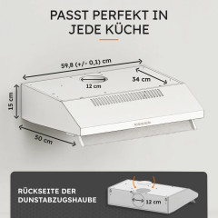 NEG Unterbau Dunstabzugshaube NEG15-DC+ Doppelmotor 60cm 424 m³/h Abluft & Umluft Flexibler Abluftanschluss Oben/Hinten Weiß