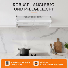 NEG Unterbau Dunstabzugshaube NEG15-DC+ Doppelmotor 60cm 424 m³/h Abluft & Umluft Flexibler Abluftanschluss Oben/Hinten Weiß