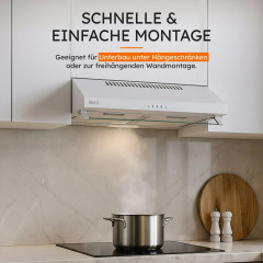 NEG Unterbau Dunstabzugshaube NEG15-DC+ Doppelmotor 60cm 424 m³/h Abluft & Umluft Flexibler Abluftanschluss Oben/Hinten Weiß