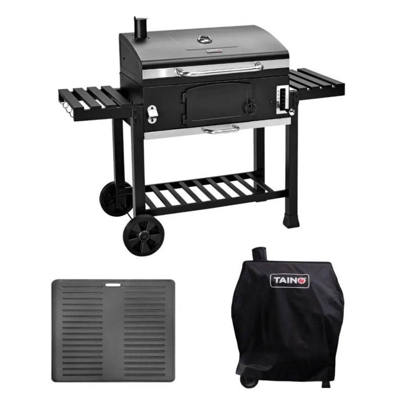 Taino Hero XXL Smoker Set Mit Haube Grillplatte BBQ Grillwagen Holzkohlegrill Grill Räucherofen